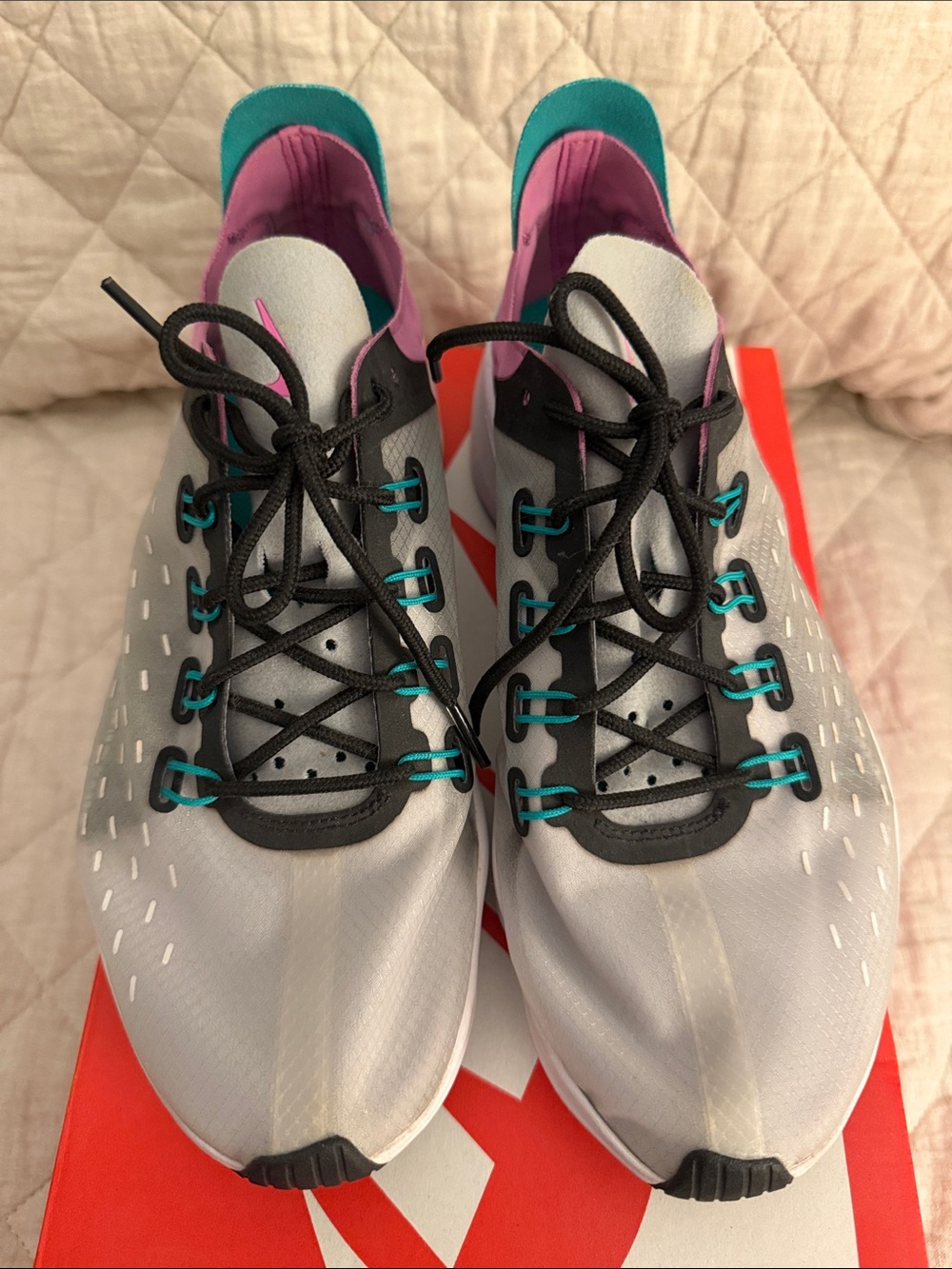Nike Women's EXP-X14 Gray Pink Teal Lace-Up Running Sneakers